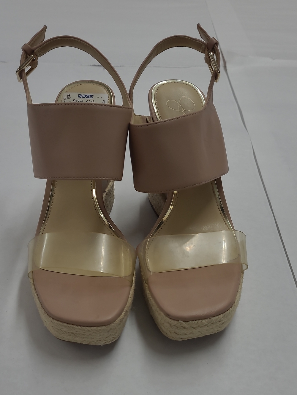 Jessica Simpson Women’s Pink/Nude Espadrille Wedge Sandals with Clear Strap 7.5 - Picture 3 of 9